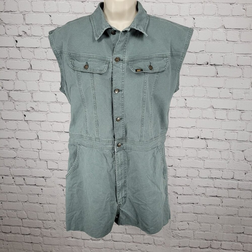 Lee Unions Alls Grey Cotton Canvas Vintage Modern Retro Cut Off Button Romper XL